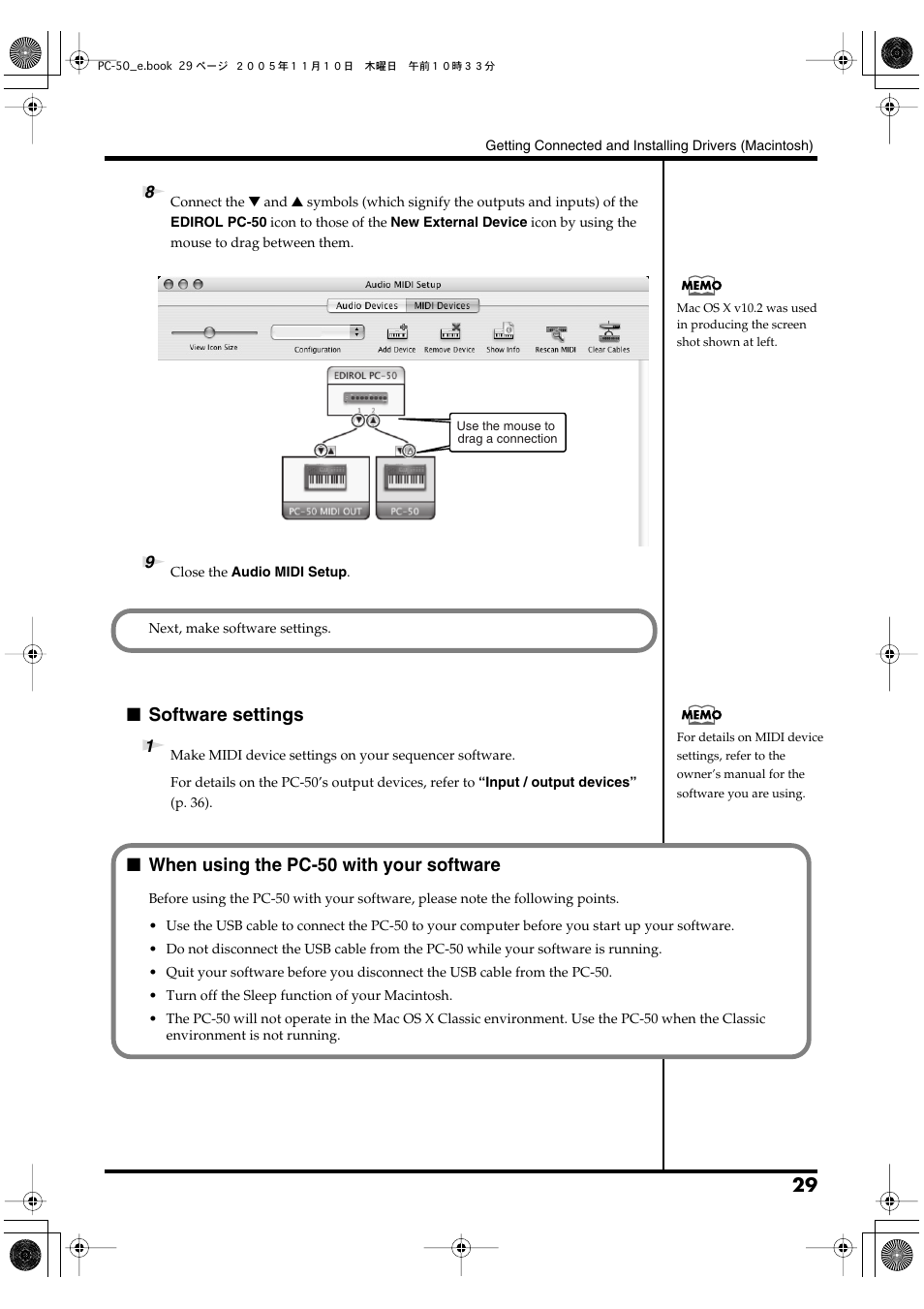 Software settings, When using the pc-50 with your software | Edirol PC-50 User Manual | Page 29 / 88