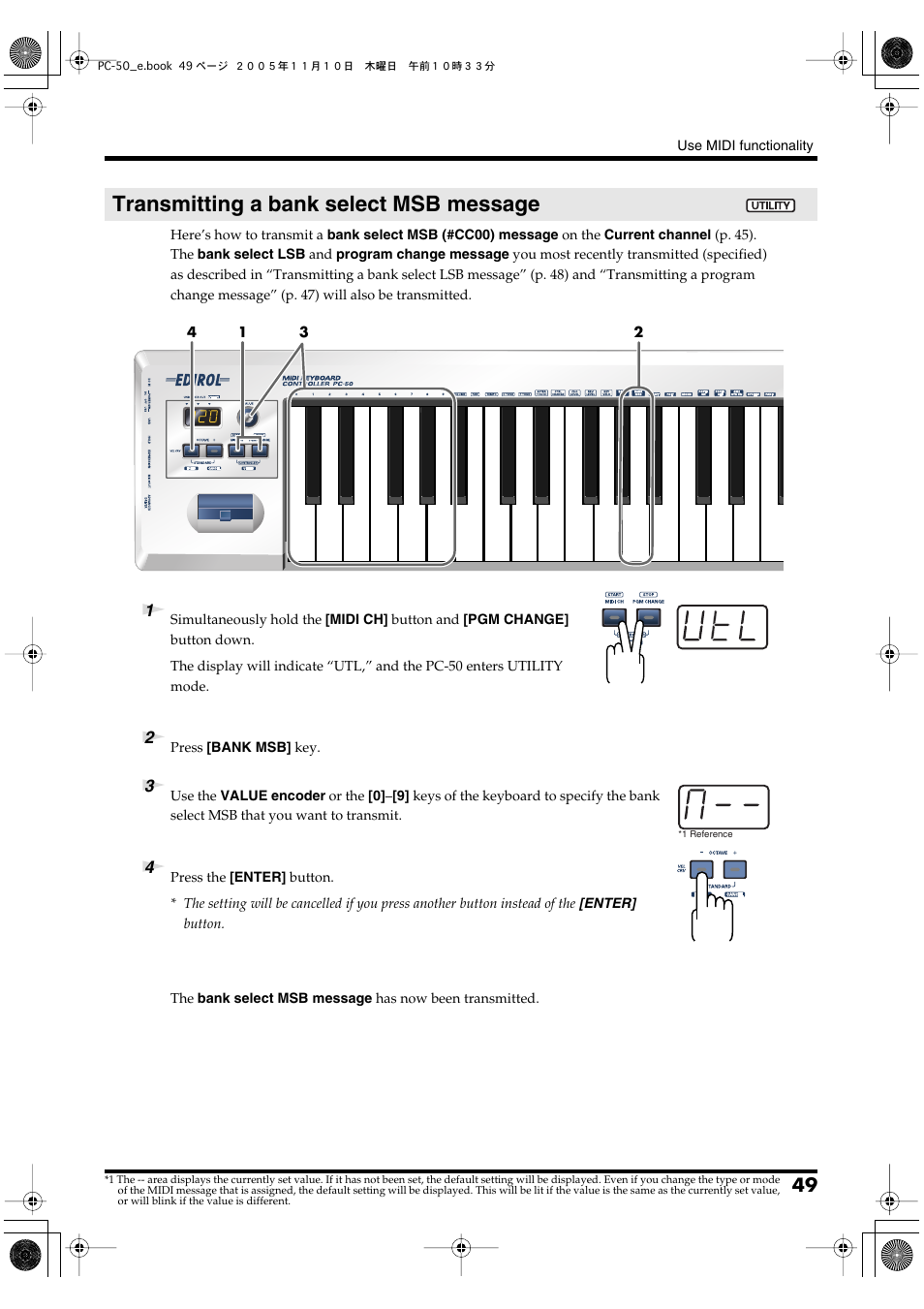 Transmitting a bank select msb message, P. 49, P. 49) | Edirol PC-50 User Manual | Page 49 / 88