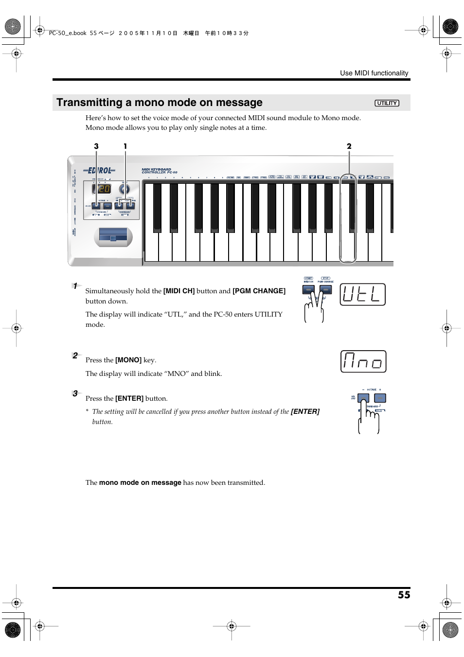 Transmitting a mono mode on message, P. 55 | Edirol PC-50 User Manual | Page 55 / 88