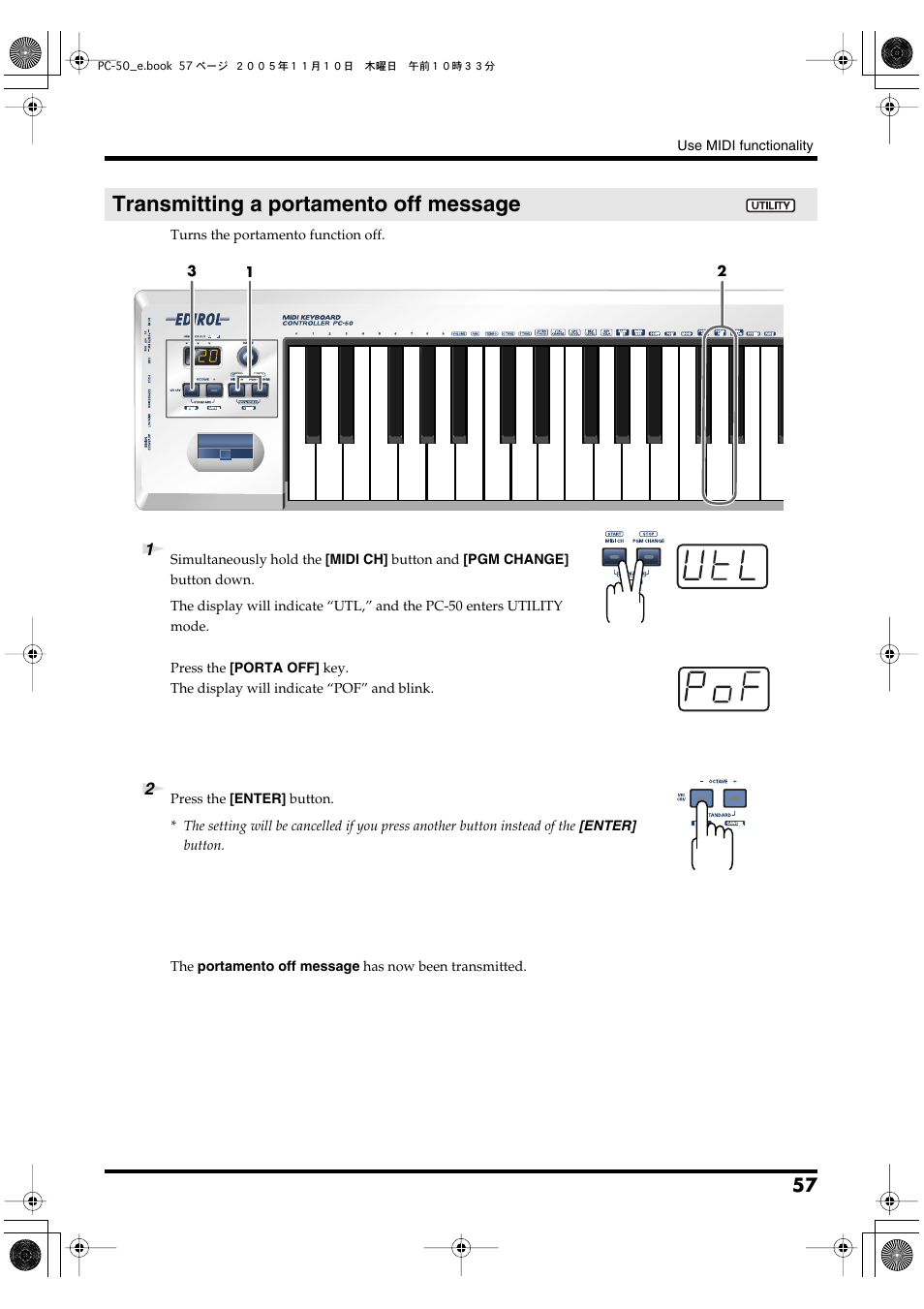 Transmitting a portamento off message, P. 57 | Edirol PC-50 User Manual | Page 57 / 88