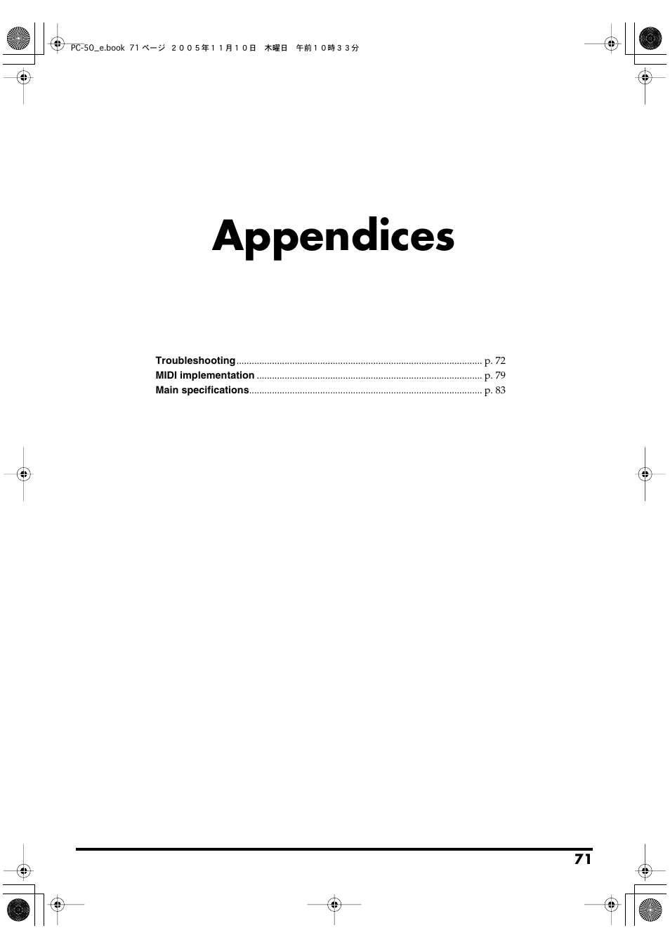 Appendices | Edirol PC-50 User Manual | Page 71 / 88
