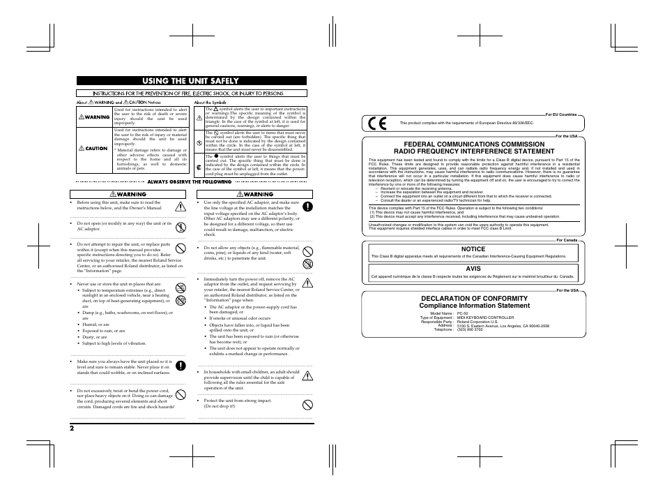 Notice avis | Edirol PC-50 User Manual | Page 87 / 88