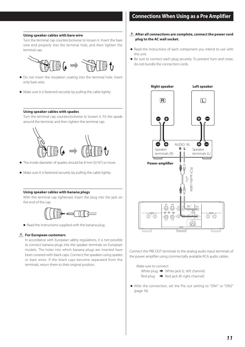 Basic operation, 11 connections when using as a pre amplifier | Esoteric I-03 User Manual | Page 11 / 24