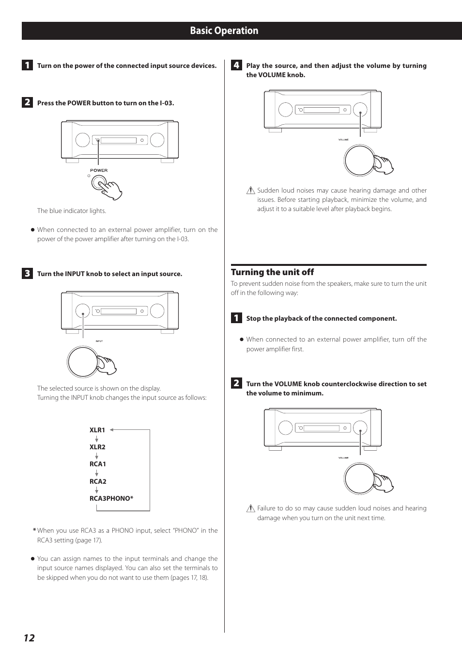 Dimmer/muting, 12 basic operation, Turning the unit off | Esoteric I-03 User Manual | Page 12 / 24