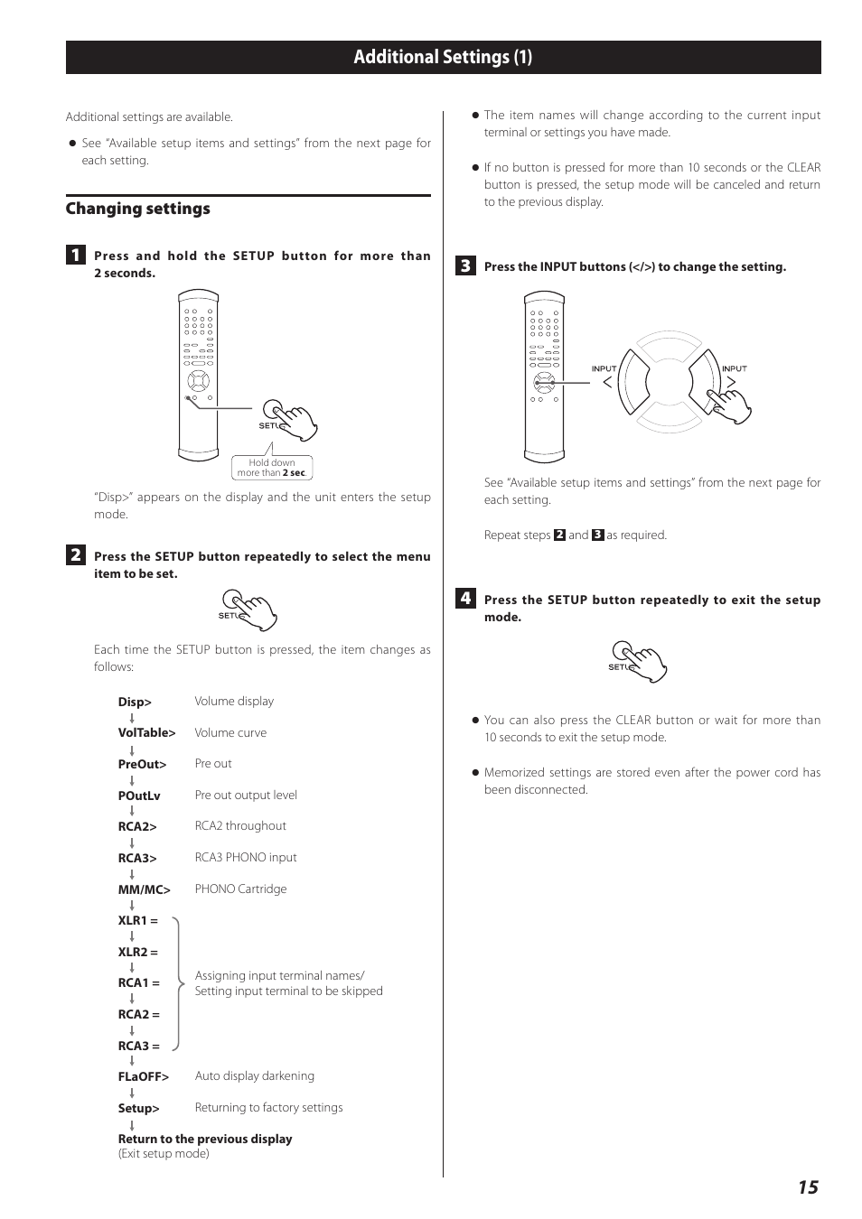 Additional settings, 15 additional settings (1), Changing settings | Esoteric I-03 User Manual | Page 15 / 24