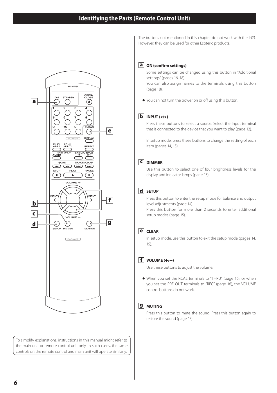 Identifying the parts (remote control unit), 6identifying the parts (remote control unit) | Esoteric I-03 User Manual | Page 6 / 24