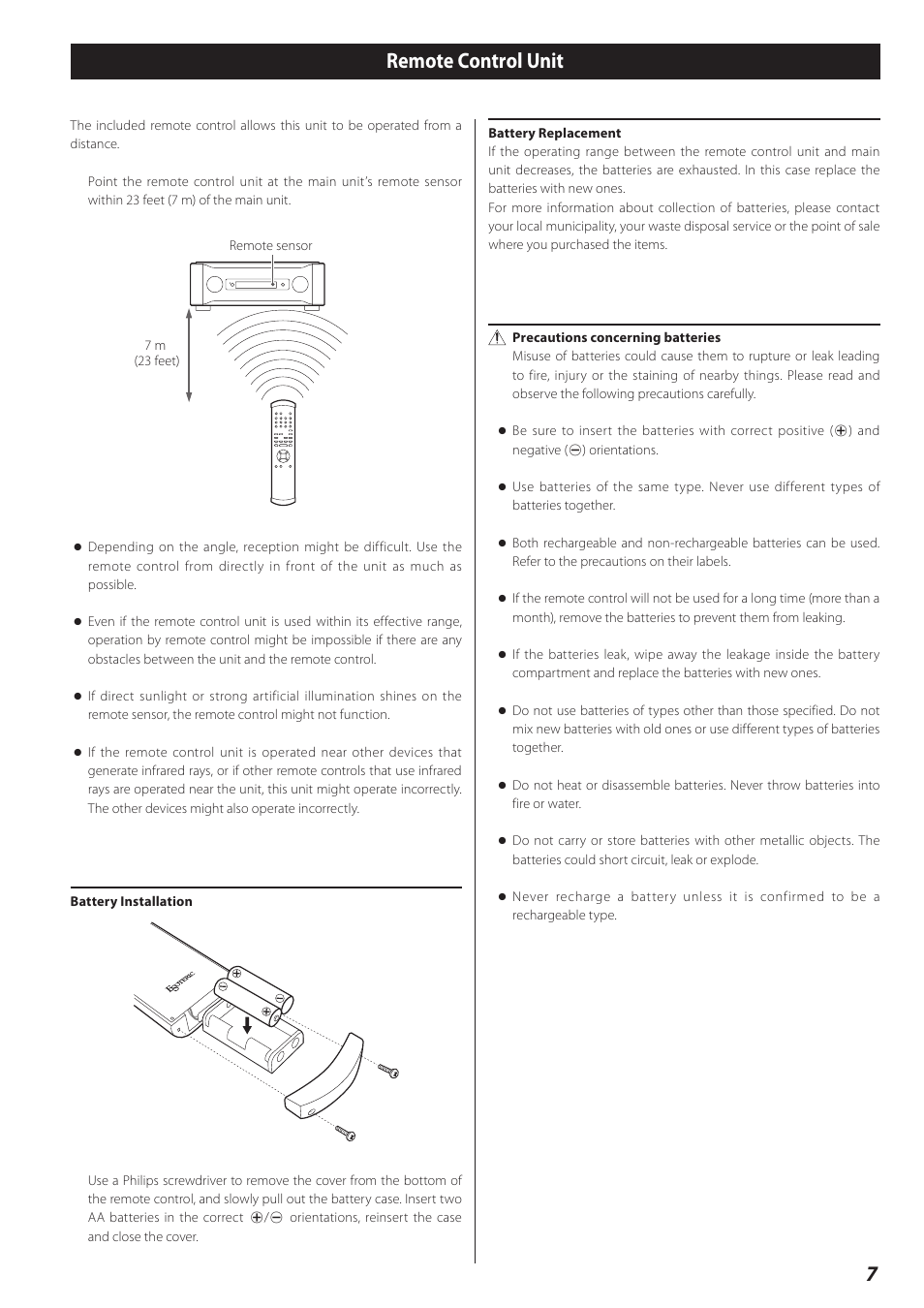 Remote control unit, 7remote control unit | Esoteric I-03 User Manual | Page 7 / 24