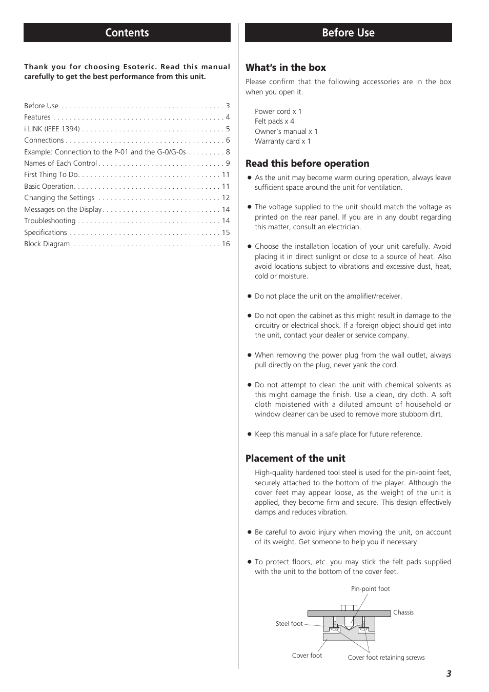 Esoteric D-01 User Manual | Page 3 / 16