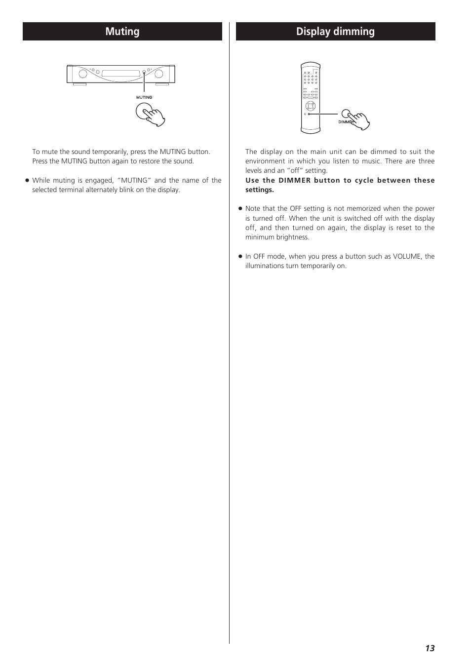 Muting, Display dimming | Esoteric AZ-1 User Manual | Page 13 / 20