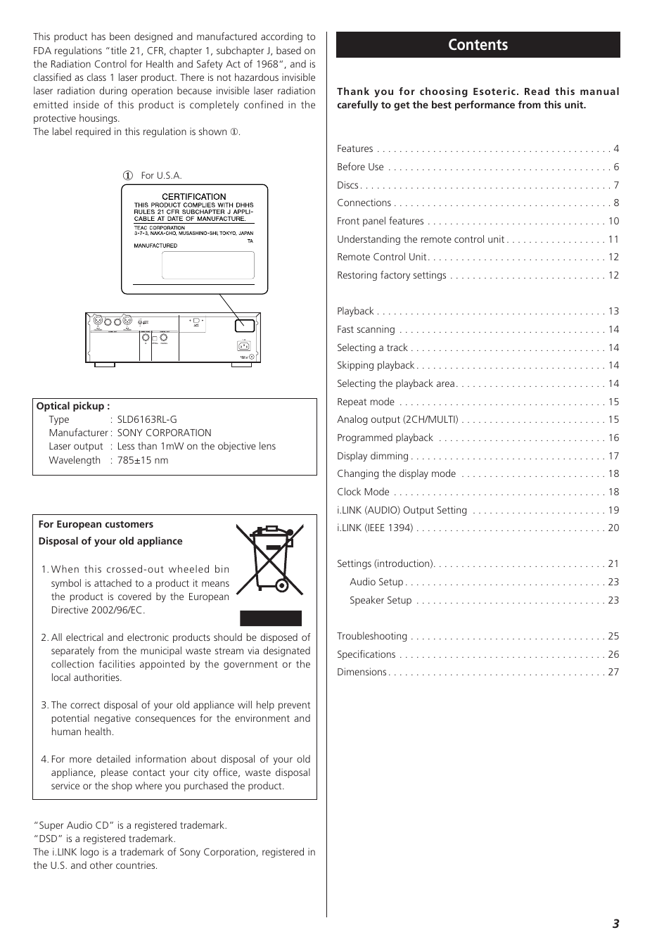 Esoteric X-03 User Manual | Page 3 / 28