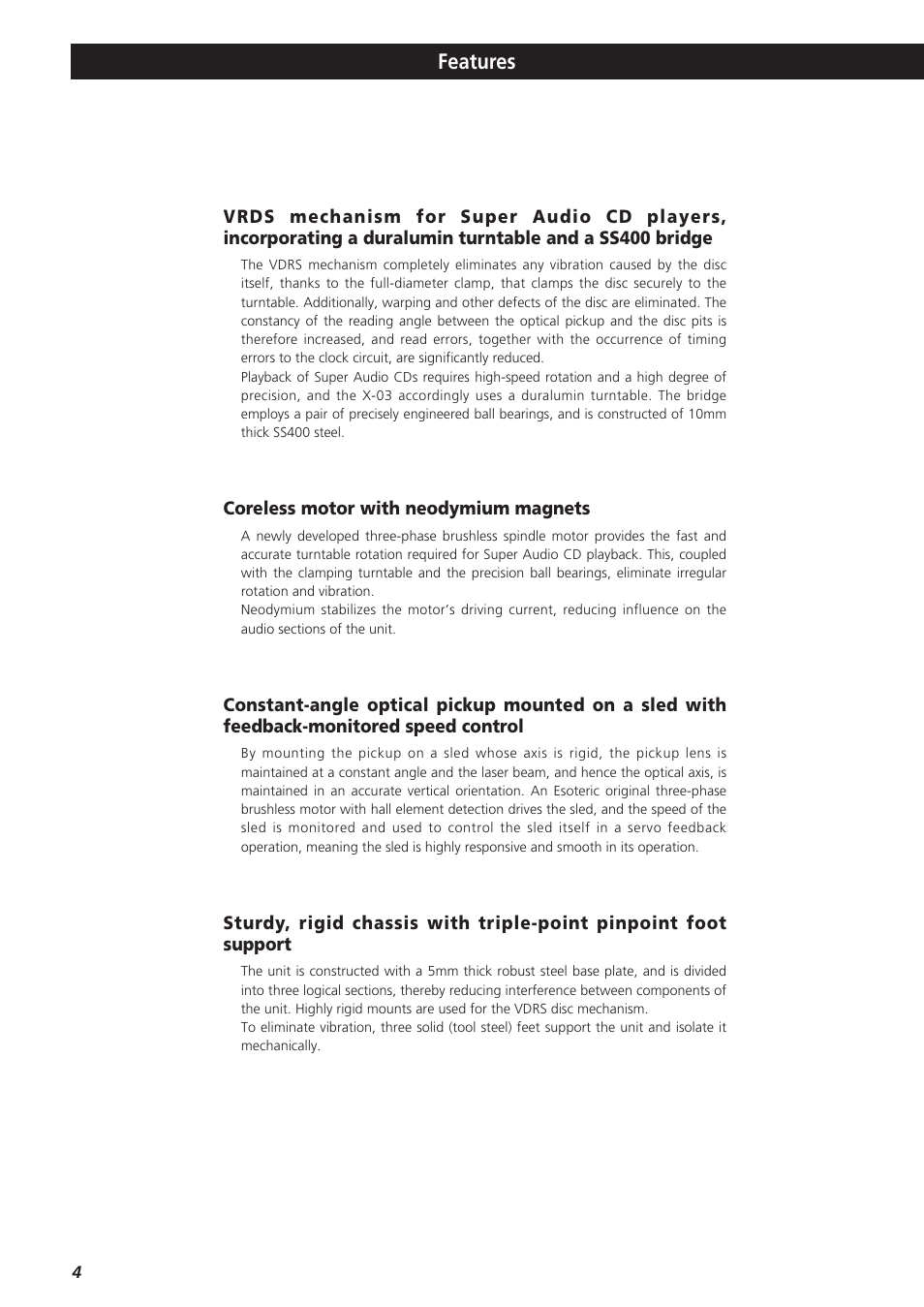Features | Esoteric X-03 User Manual | Page 4 / 28