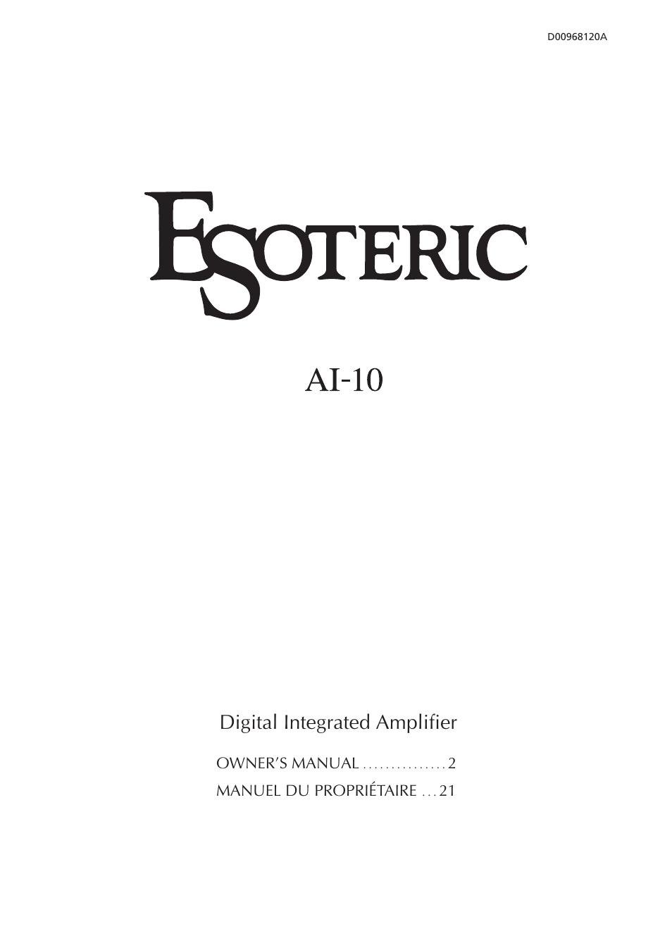 Esoteric AI-10 User Manual | 22 pages