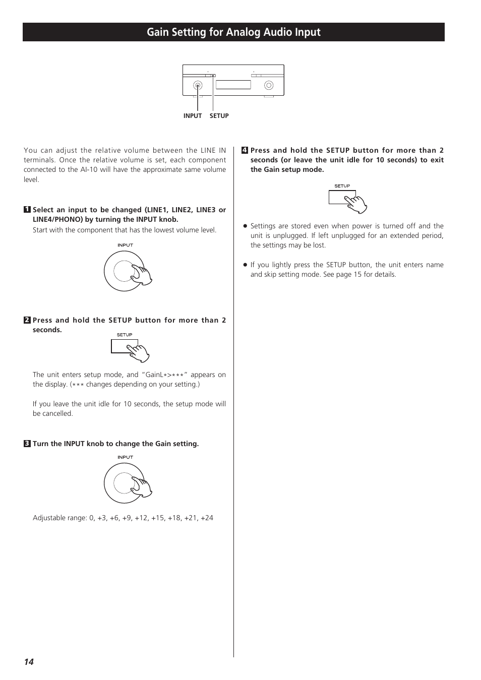 Gain setting for analog audio input | Esoteric AI-10 User Manual | Page 14 / 22
