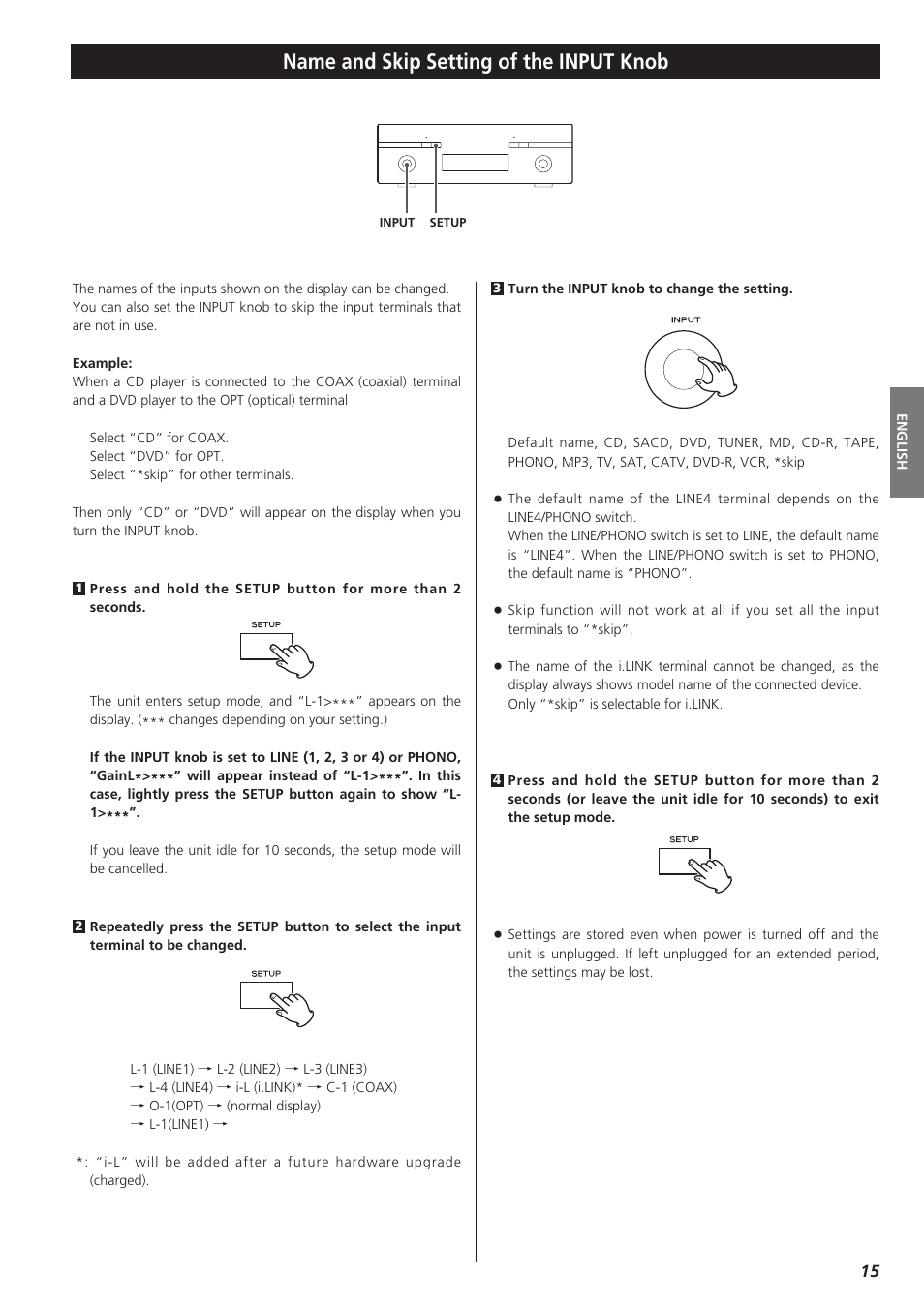 Name and skip setting of the input knob | Esoteric AI-10 User Manual | Page 15 / 22