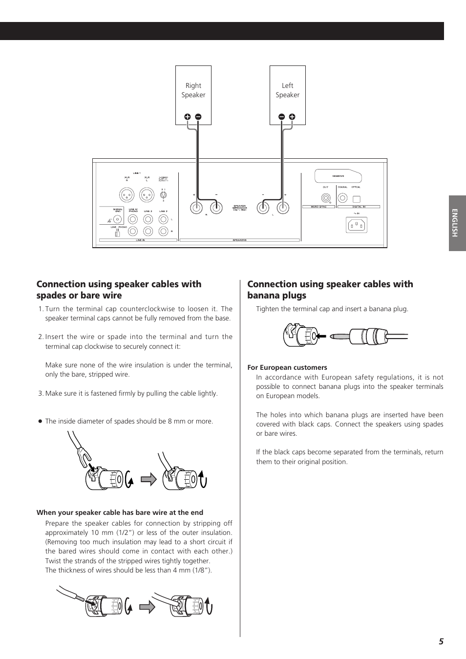 Connection using speaker cables with banana plugs | Esoteric AI-10 User Manual | Page 5 / 22