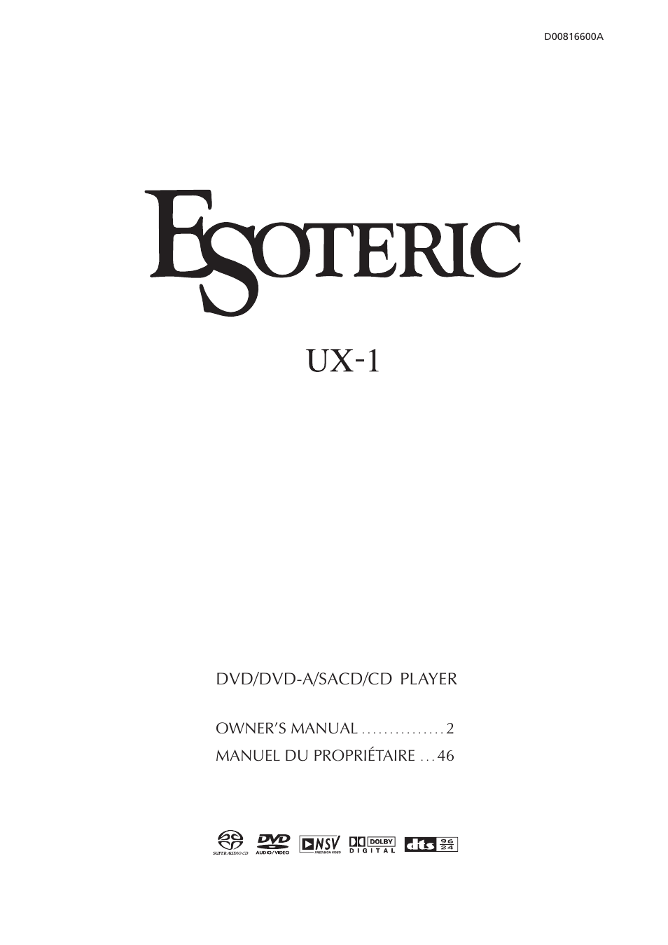 Esoteric UX-1 User Manual | 46 pages