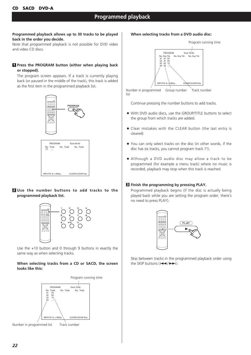 Programmed playback, Cd sacd dvd-a | Esoteric UX-1 User Manual | Page 22 / 46