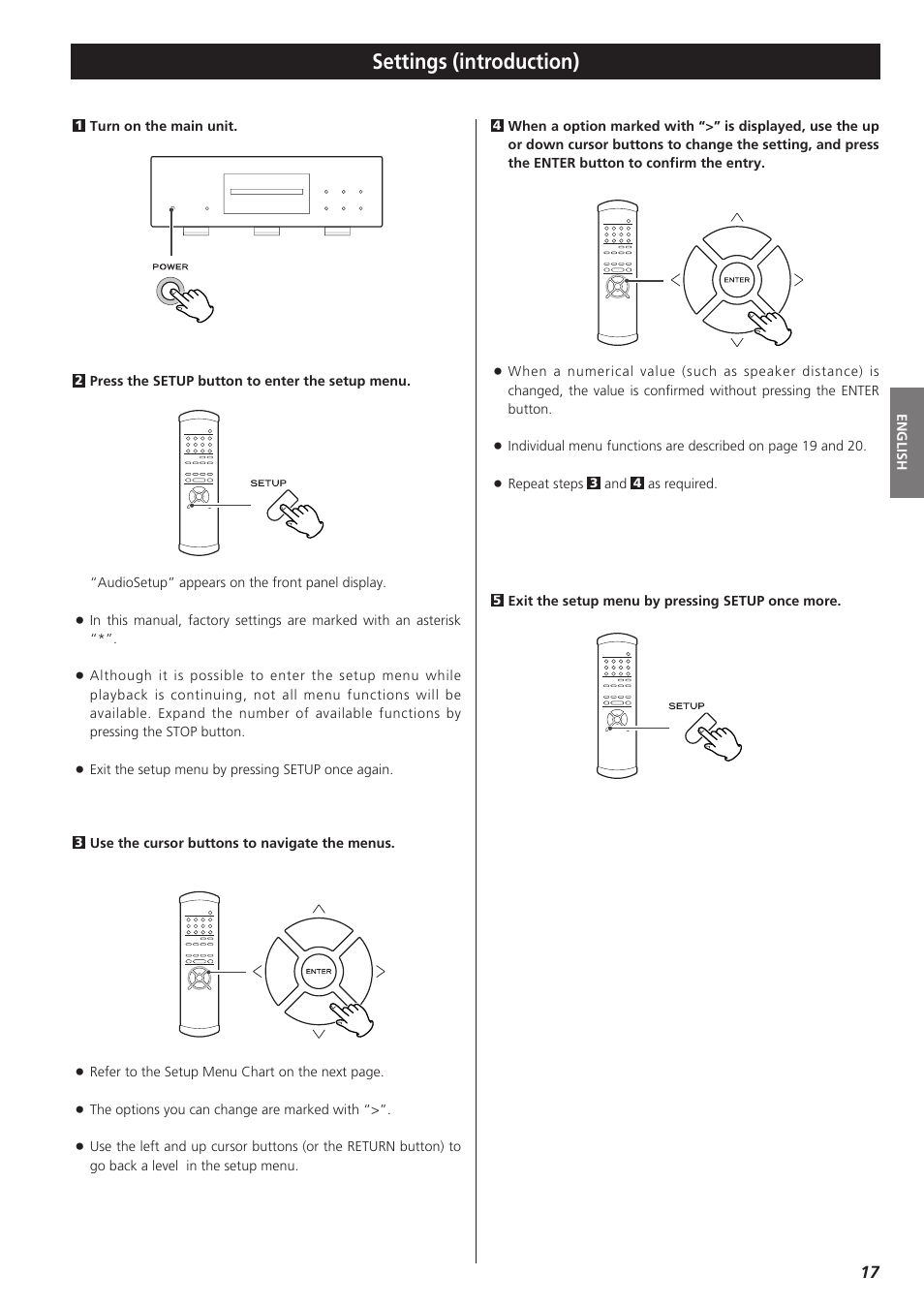 Settings (introduction) | Esoteric Super Audio CD/CD Player D00816700B User Manual | Page 17 / 64