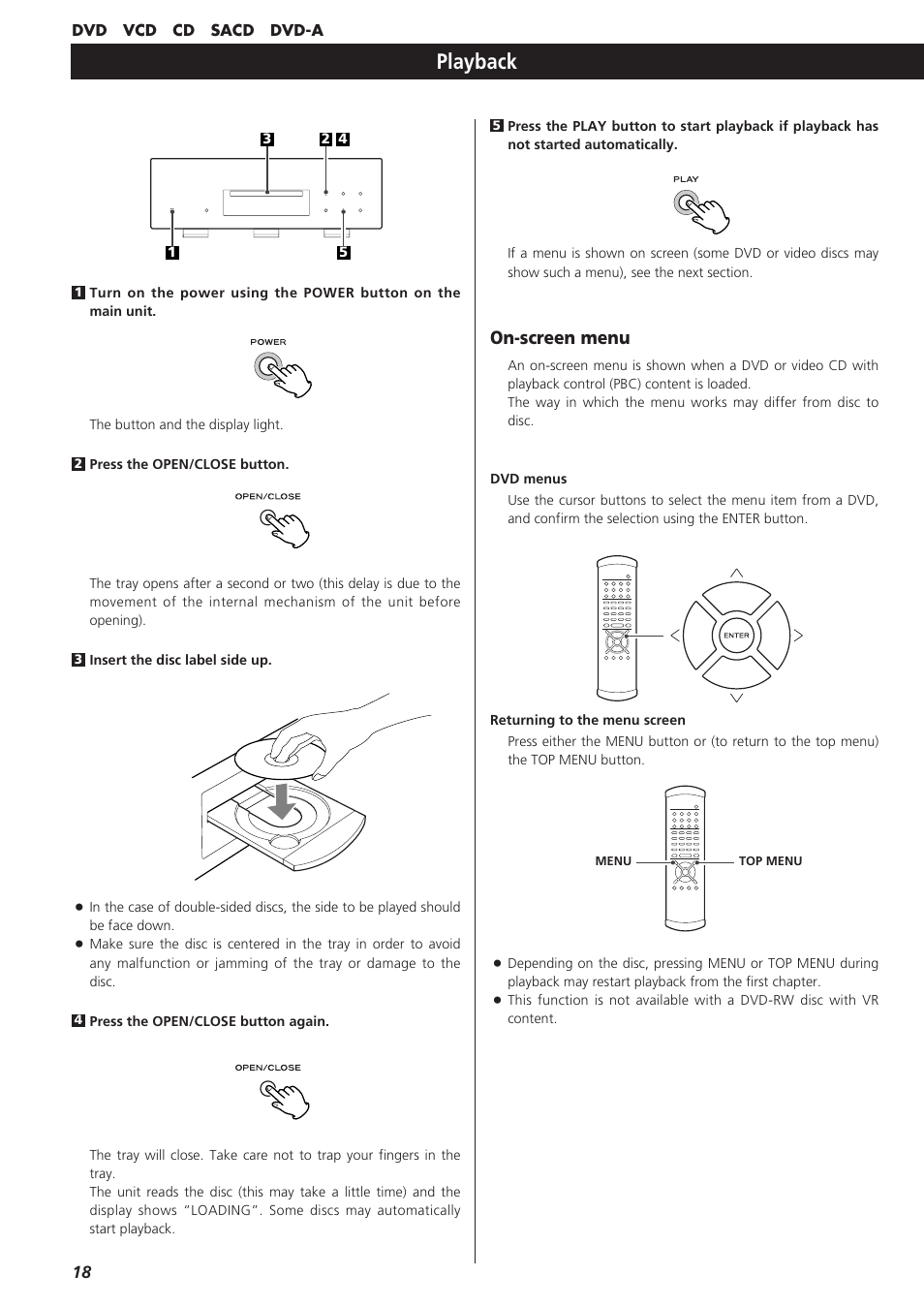 Playback, On-screen menu | Esoteric D00864200A User Manual | Page 18 / 48