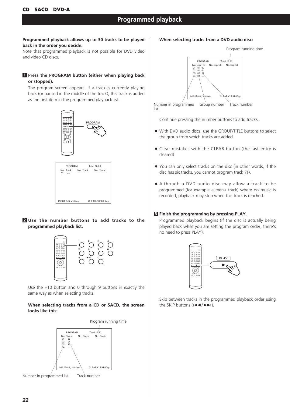 Programmed playback, Cd sacd dvd-a | Esoteric D00864200A User Manual | Page 22 / 48