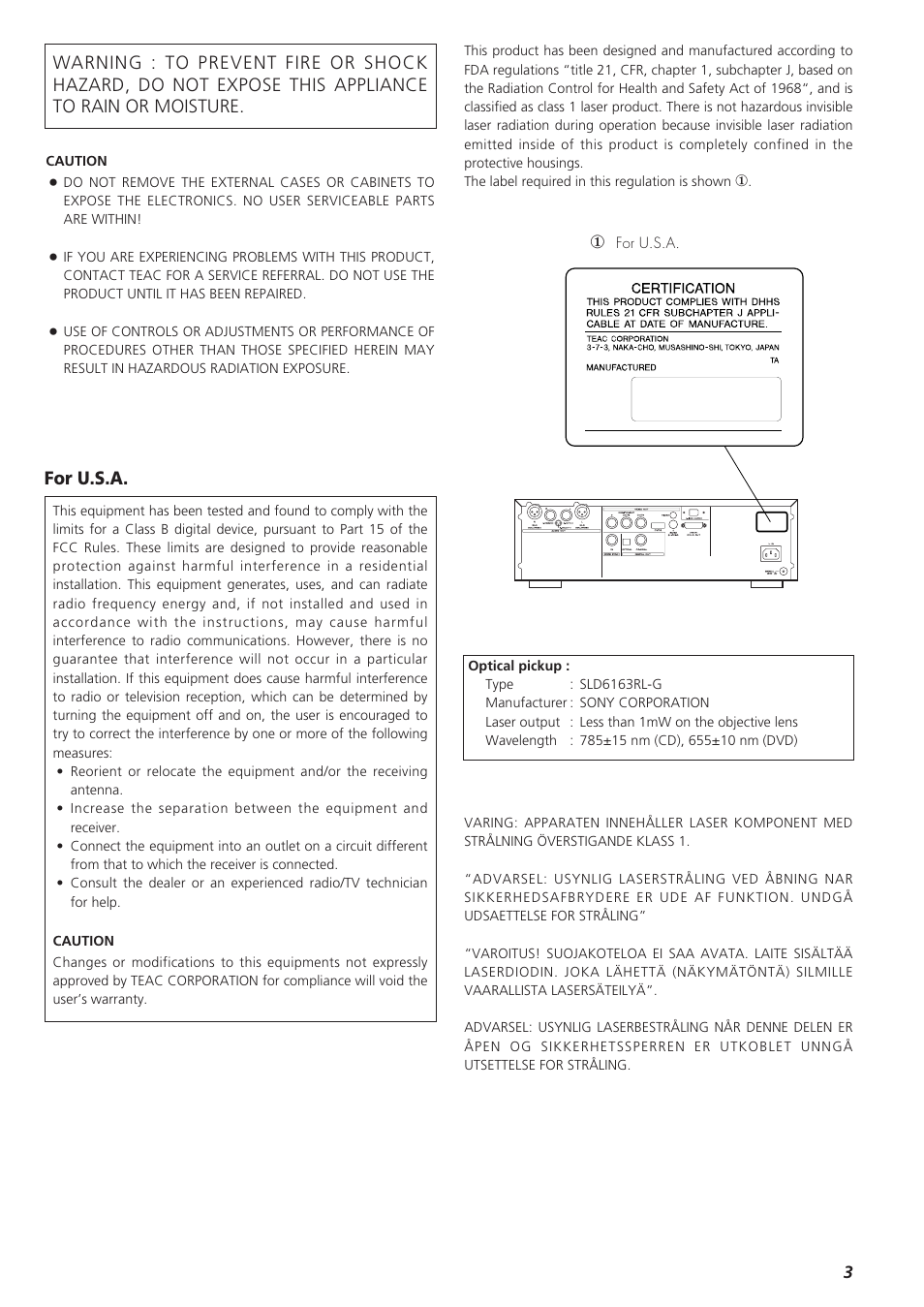 For u.s.a | Esoteric D00864200A User Manual | Page 3 / 48