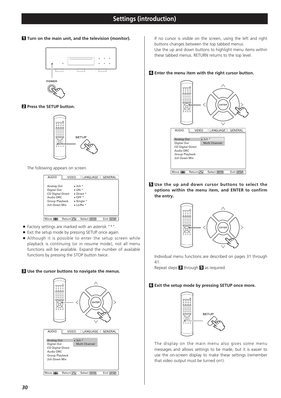 Settings, Settings (introduction) | Esoteric D00864200A User Manual | Page 30 / 48