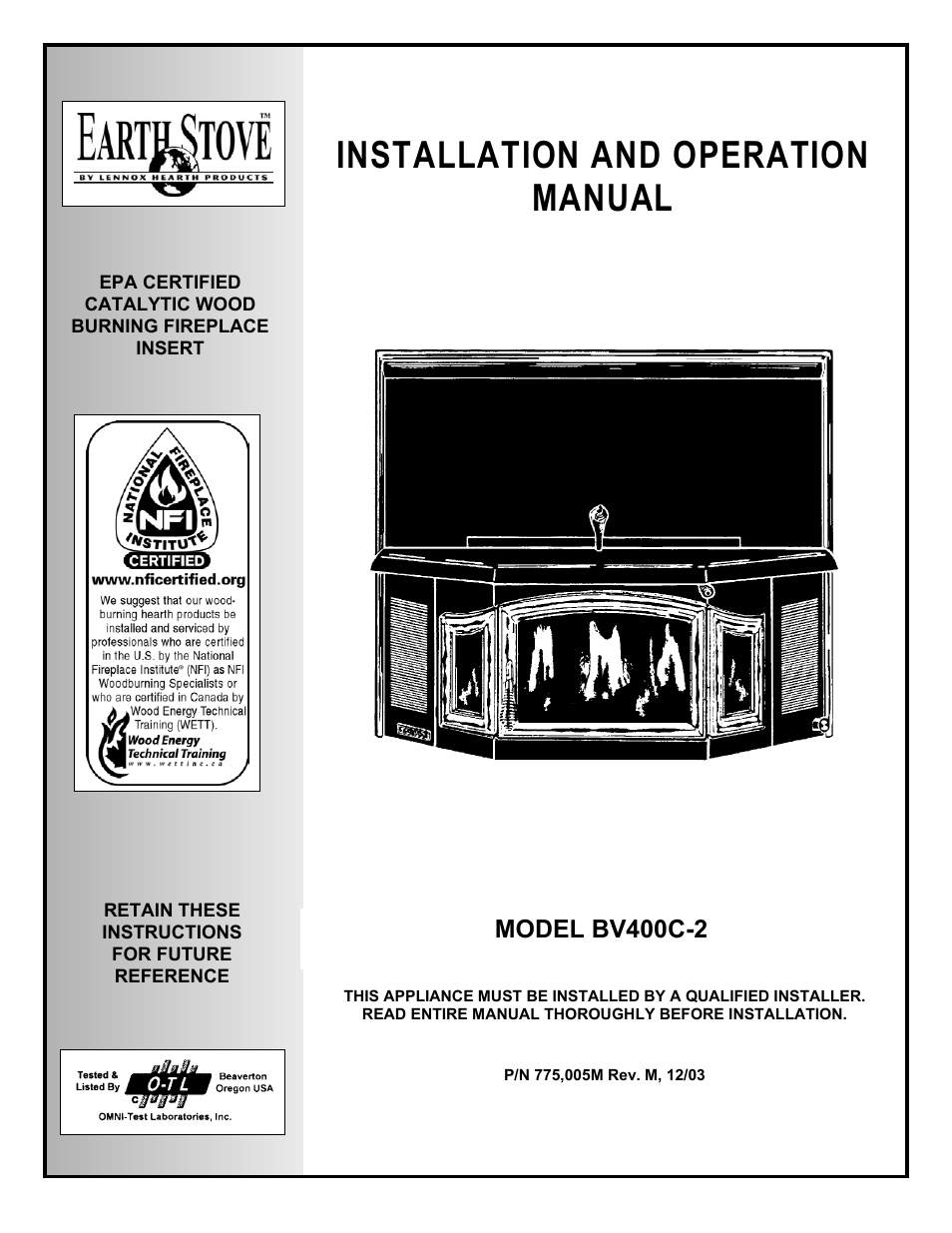EarthStone EARTH STOVE BV400C-2 User Manual | 28 pages