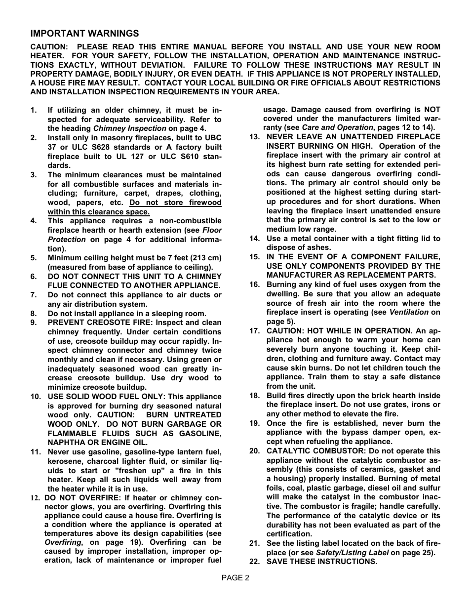 EarthStone EARTH STOVE BV400C-2 User Manual | Page 2 / 28
