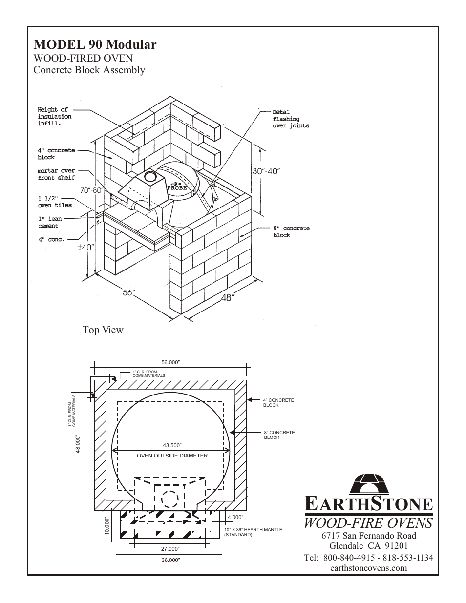 Arth, Tone, Wood-fire ovens | Model 90 modular, Wood-fired oven concrete block assembly, Top view | EarthStone 90 User Manual | Page 2 / 2