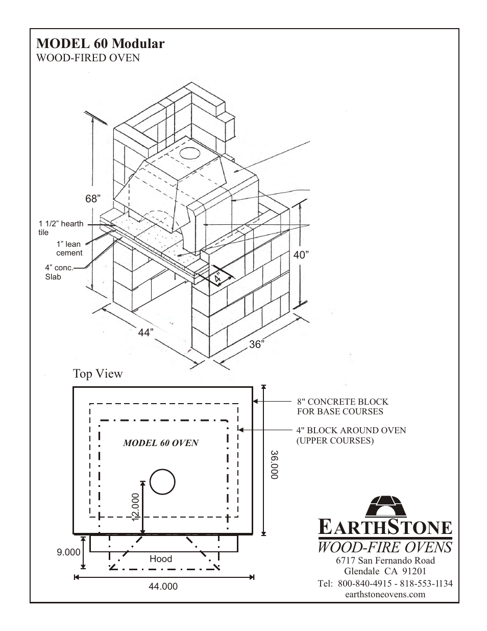 Concrete block, Arth, Tone | Wood-fire ovens, Model 60 modular | EarthStone 60 Modular User Manual | Page 2 / 3