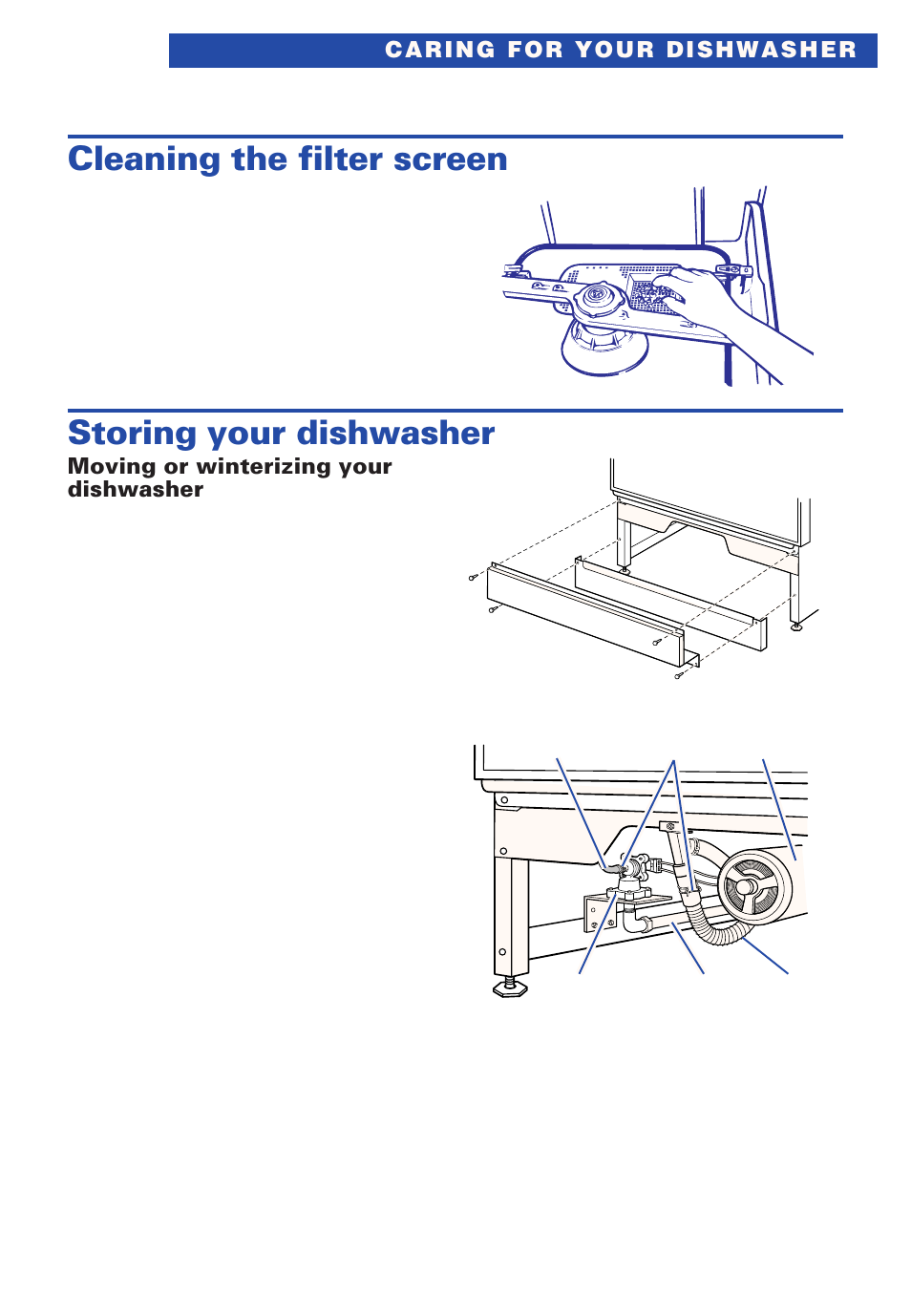 Cleaning the filter screen, Storing your dishwasher | Estate TUD4000 User Manual | Page 21 / 32