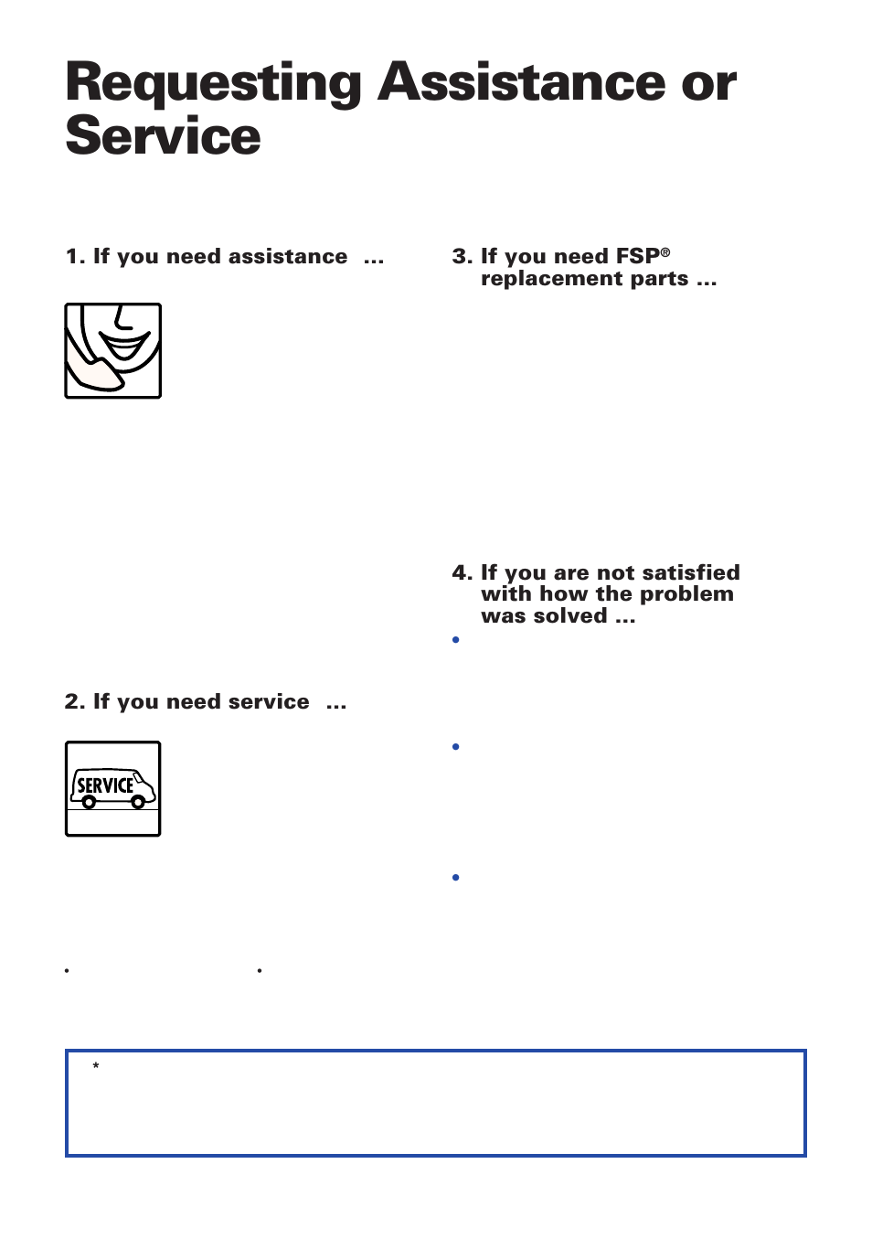 Requesting assistance or service, If you need assistance, If you need service | If you need fsp, Replacement parts | Estate TUD4000 User Manual | Page 27 / 32