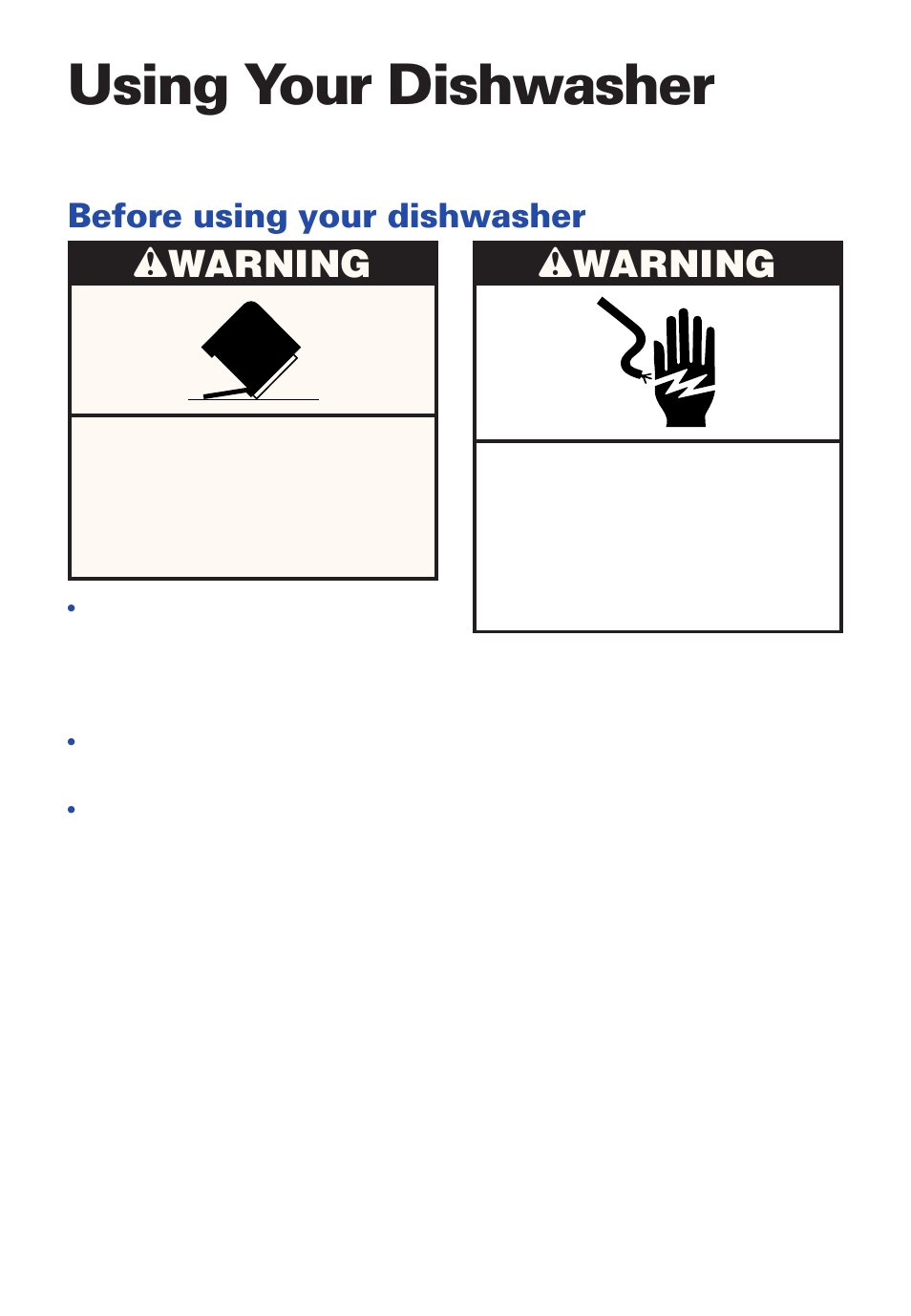 Using your dishwasher, Before using your dishwasher, Wwarning | Estate TUD4000 User Manual | Page 6 / 32