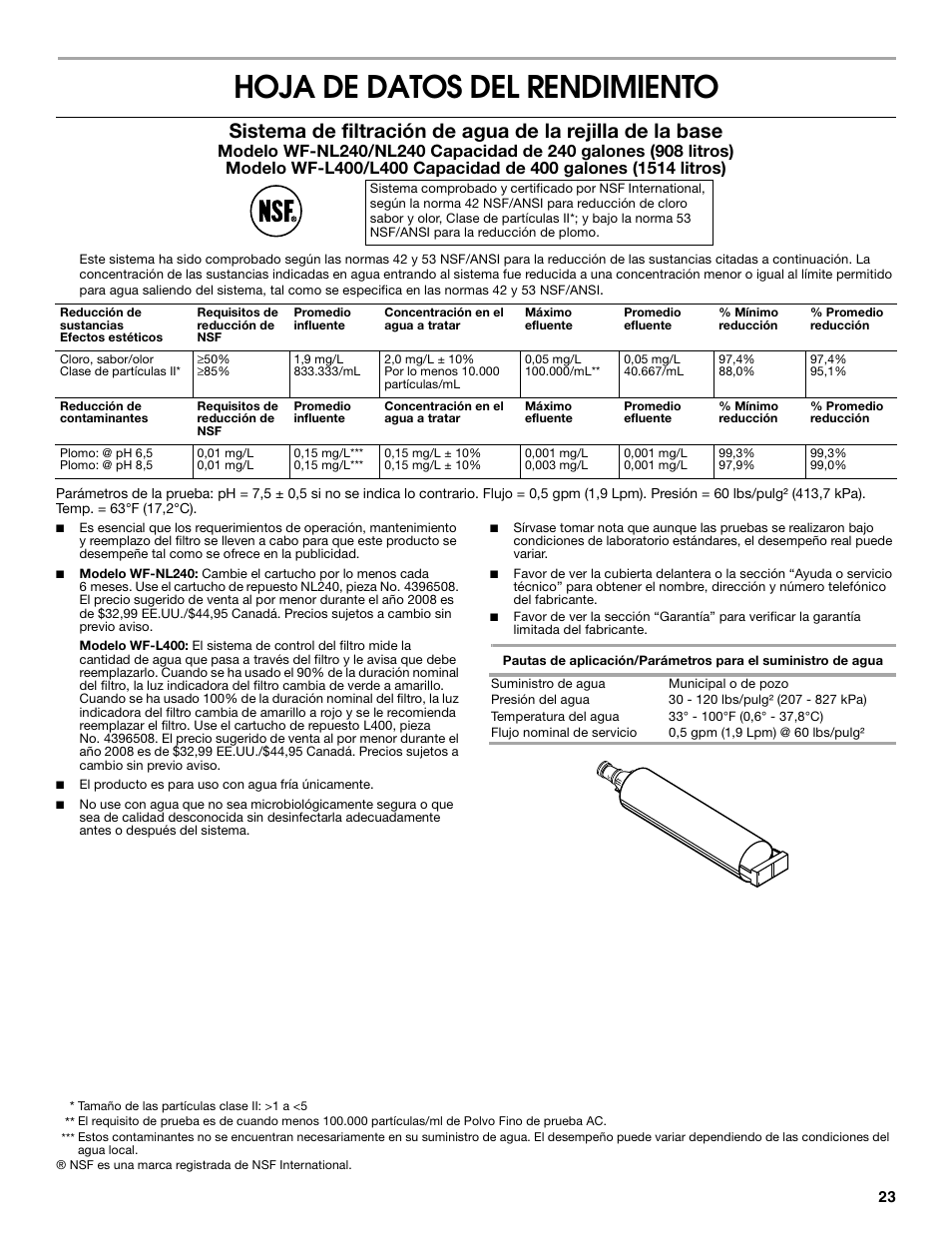 Hoja de datos del rendimiento | Estate Refrigerator W10193170A User Manual | Page 23 / 36