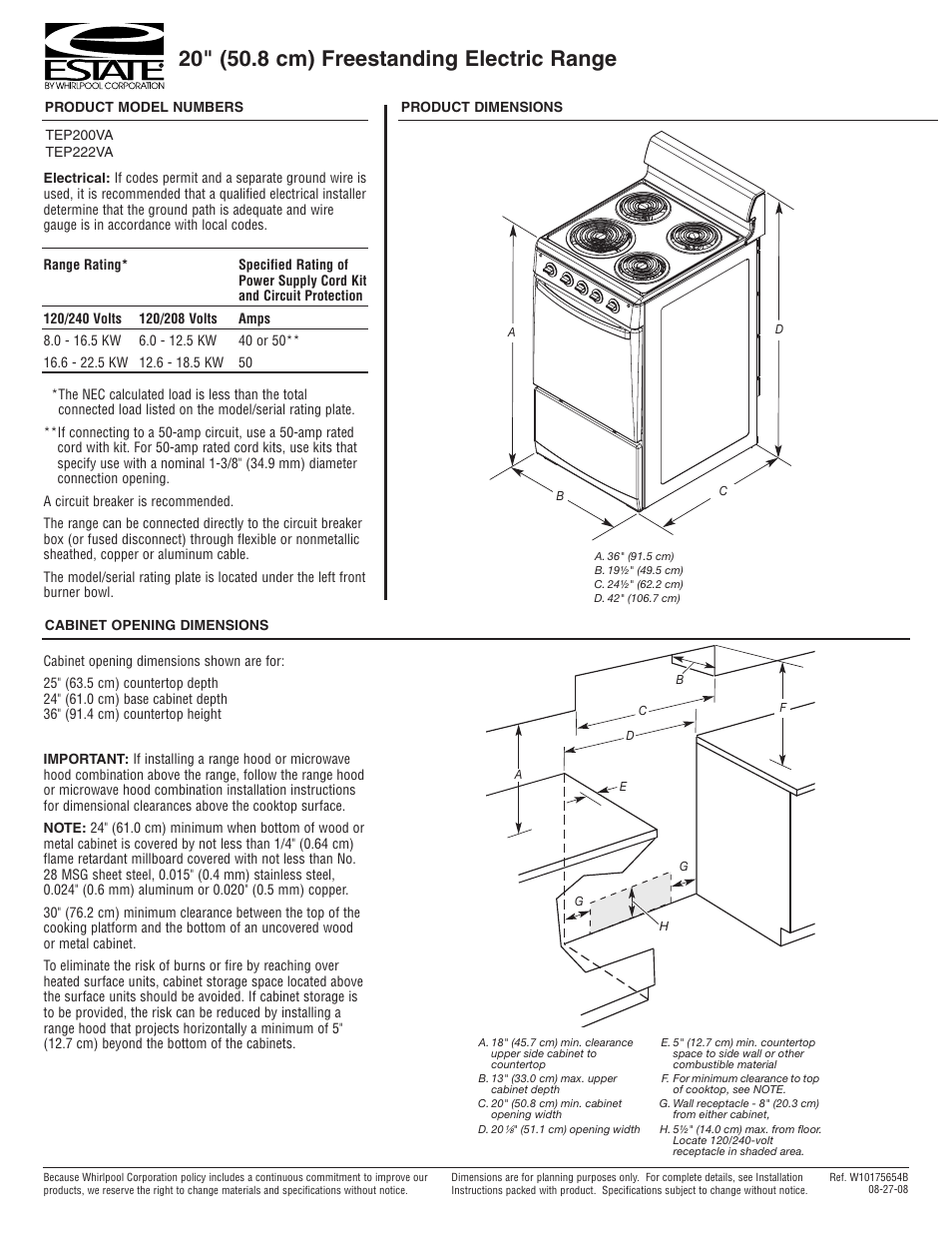Estate TEP200VA User Manual | 1 page