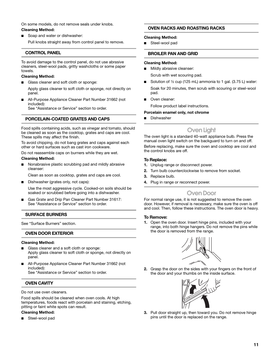 Oven light, Oven door | Estate W10203464A User Manual | Page 11 / 28