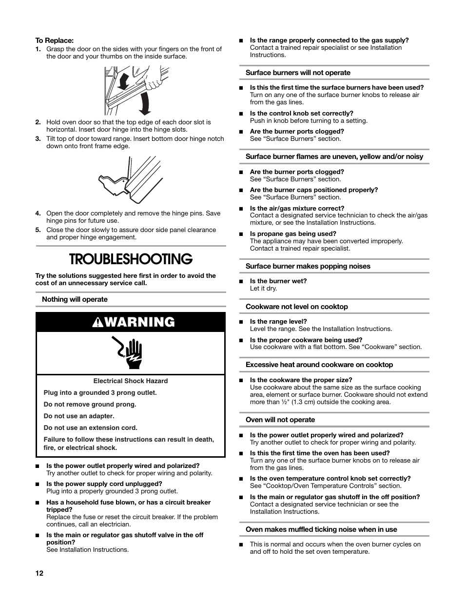 Troubleshooting, Warning | Estate W10203464A User Manual | Page 12 / 28
