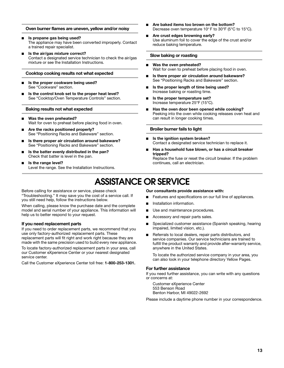 Assistance or service | Estate W10203464A User Manual | Page 13 / 28