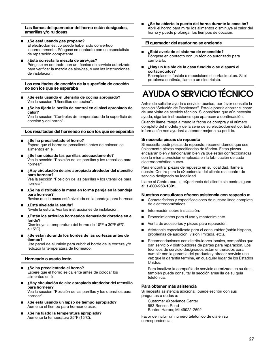 Ayuda o servicio técnico | Estate W10203464A User Manual | Page 27 / 28