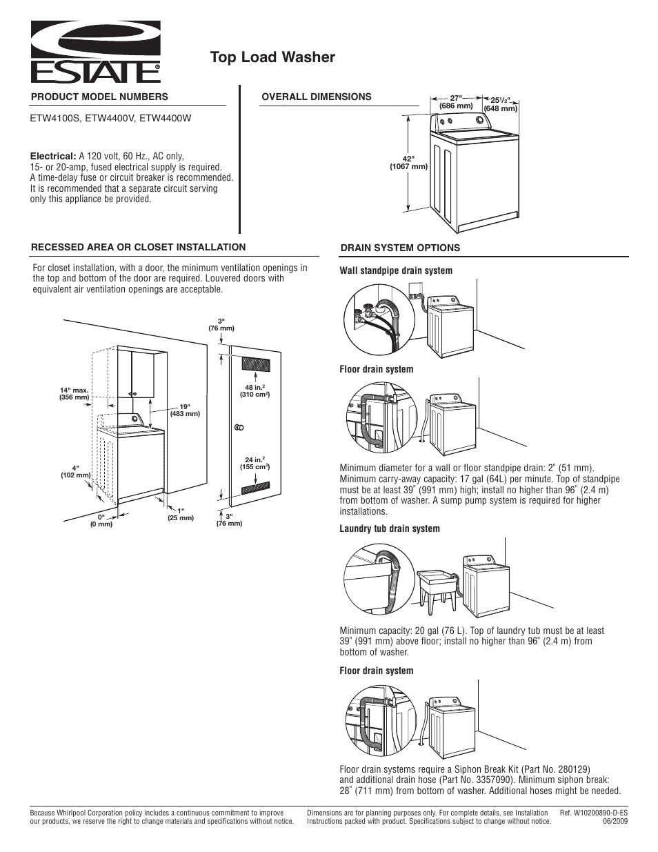 Estate ETW4400V User Manual | 1 page