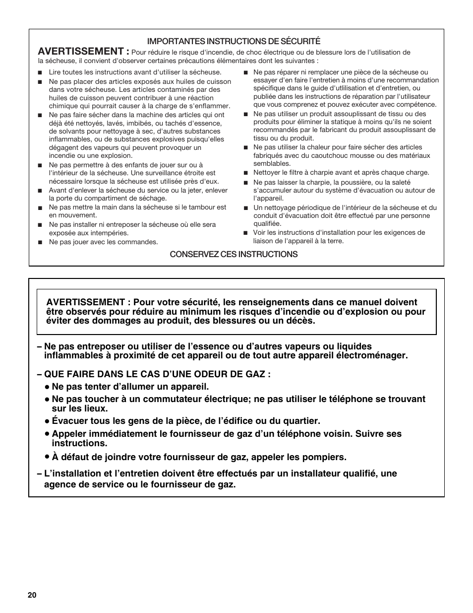 Avertissement | Estate W10118621A User Manual | Page 20 / 28