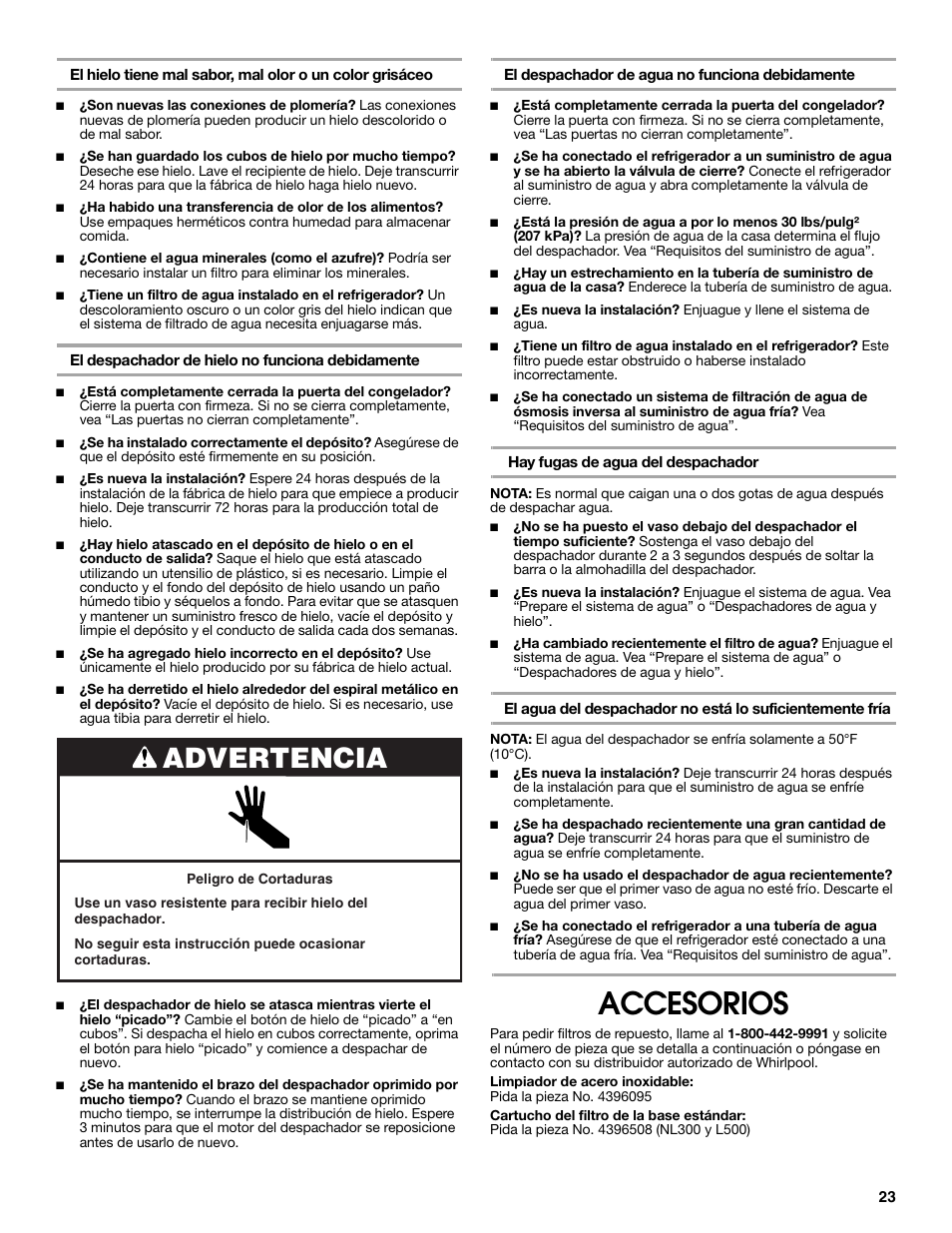 Accesorios, Advertencia | Estate W10316633A User Manual | Page 23 / 40