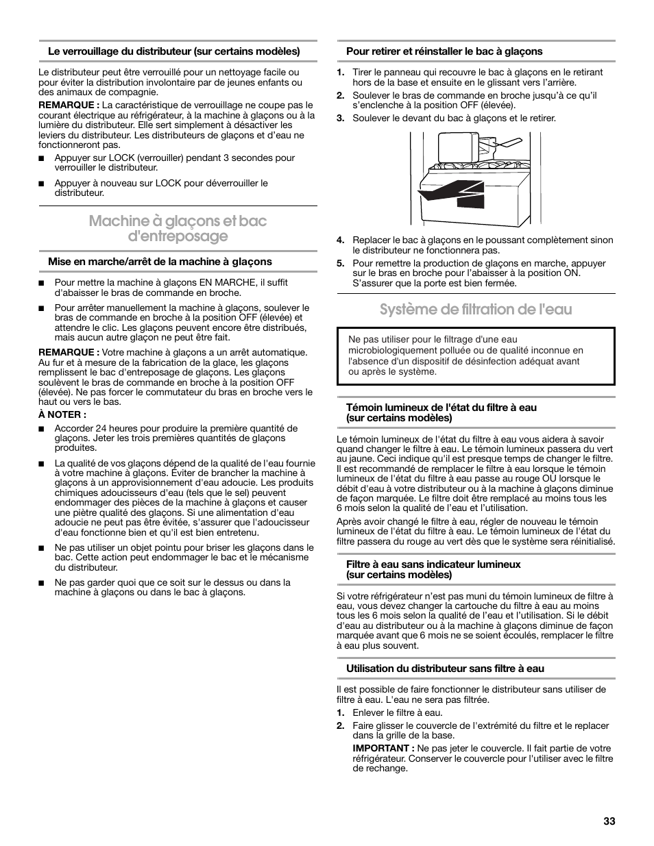 Machine à glaçons et bac d'entreposage, Système de filtration de l'eau | Estate W10316633A User Manual | Page 33 / 40
