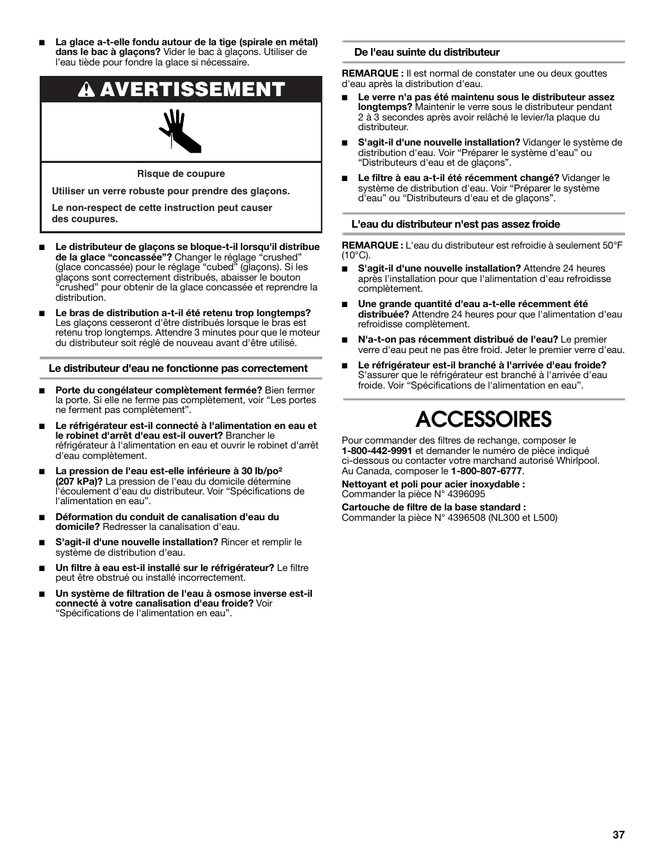 Accessoires, Avertissement | Estate W10316633A User Manual | Page 37 / 40