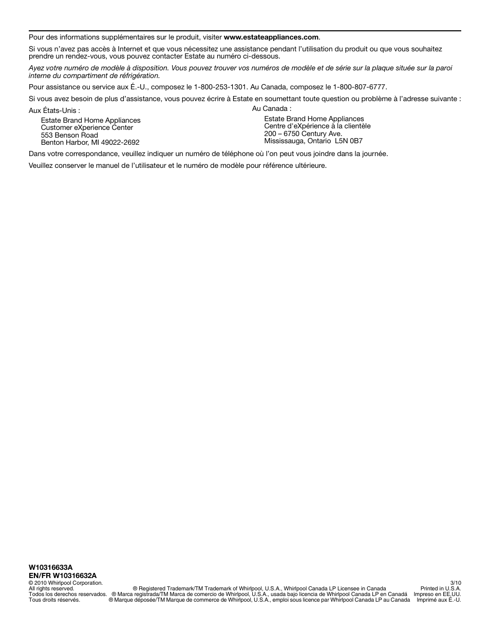 Estate W10316633A User Manual | Page 40 / 40