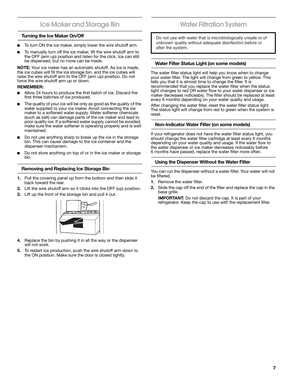 Ice maker and storage bin, Water filtration system | Estate W10316633A User Manual | Page 7 / 40
