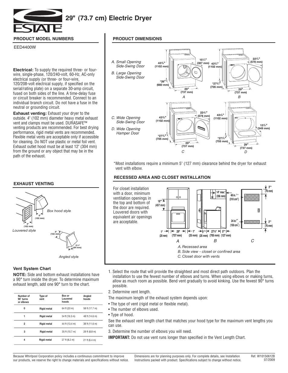 Estate EED4400W User Manual | 1 page