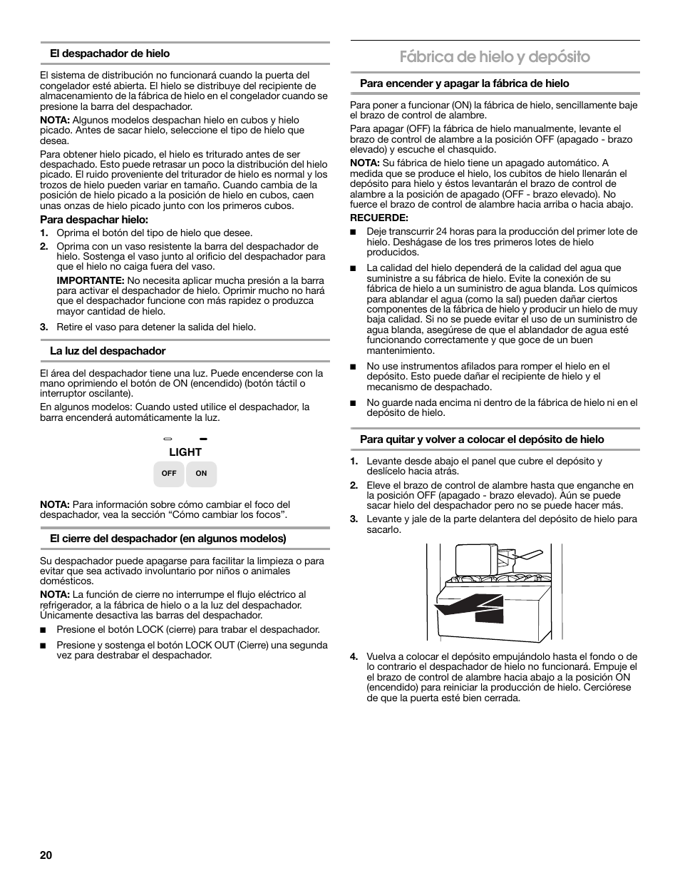 Fábrica de hielo y depósito | Estate E ESTATE 2315225 User Manual | Page 20 / 40