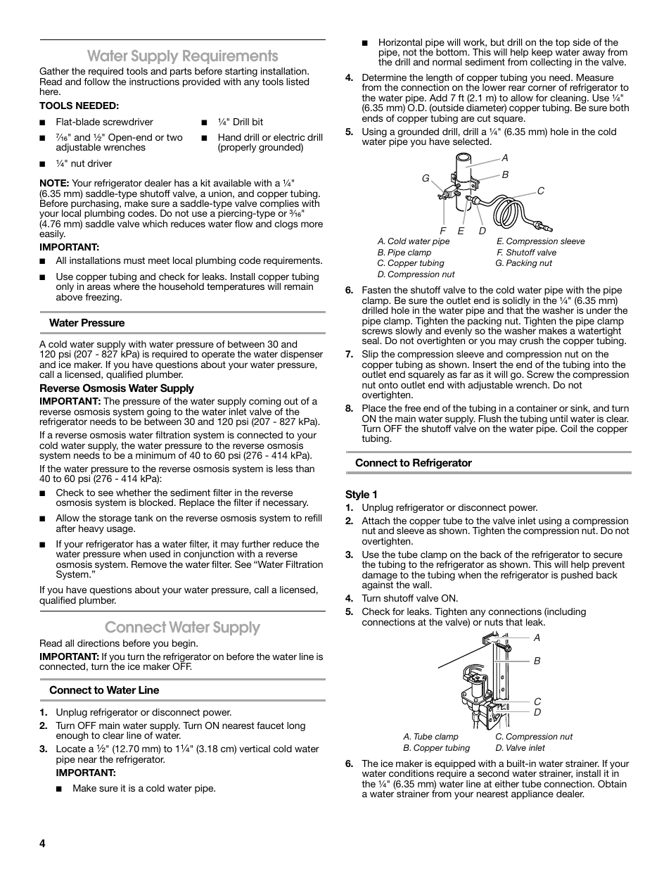 Water supply requirements, Connect water supply | Estate E ESTATE 2315225 User Manual | Page 4 / 40