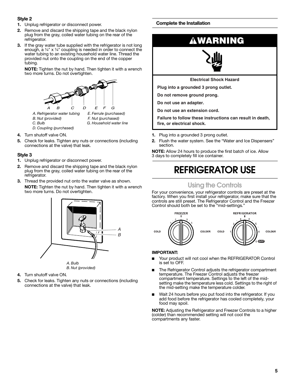 Refrigerator use, Warning, Using the controls | Estate E ESTATE 2315225 User Manual | Page 5 / 40